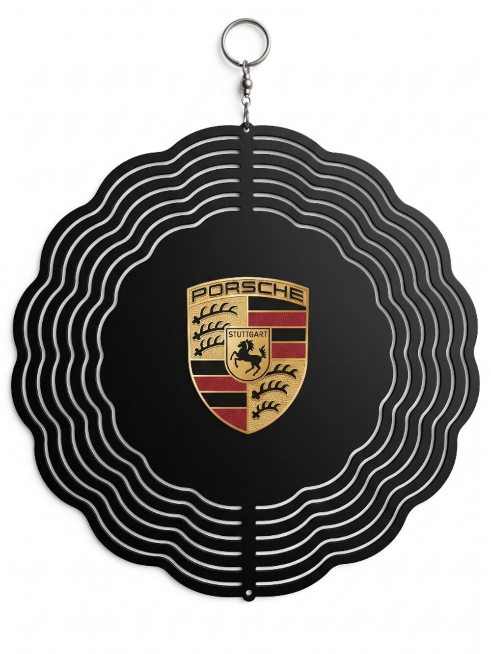 10" Porsche Kinetic Wind Spinner - Black Metal Hanging Yard Decor